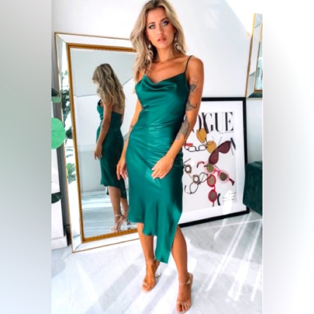 Emerald Green Silky Midi Dress NWT